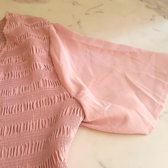 Zattcas Smocked Maxi High/Low Short Sleeve Vneck Flowy Dress in Pink Size XL - Picture 12 of 15